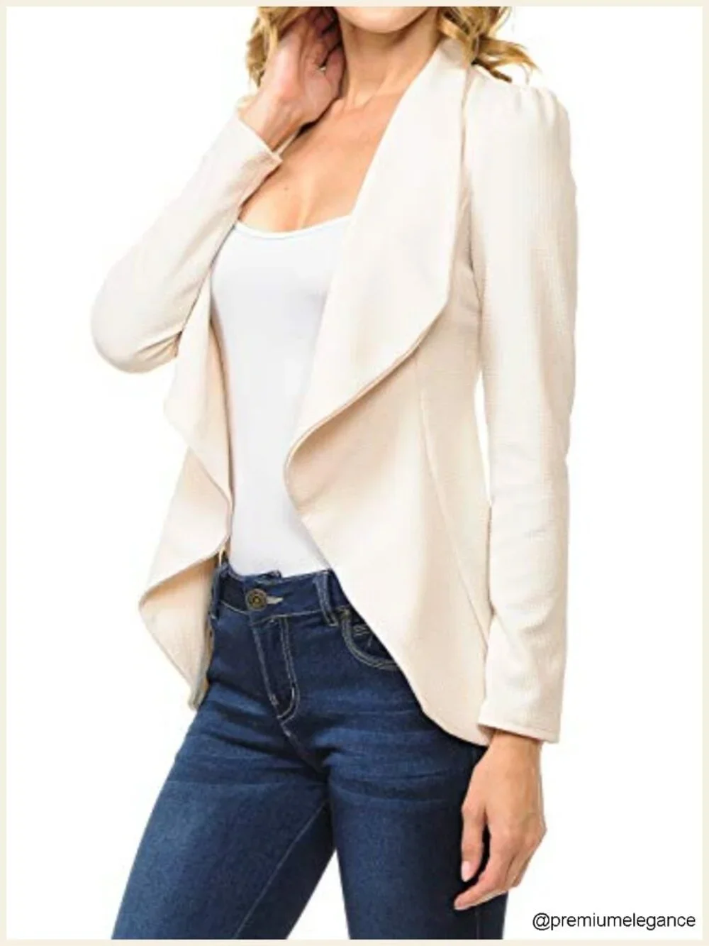 Women's Long Sleeve Draped Open Front Lightweight Blazer, Notch Collar,